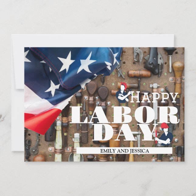 Happy Labour Day patriotic USA flag holiday card (Front)