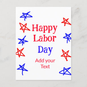 Happy labour day red blue star American day add te Postcard