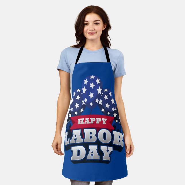 Happy Labour Day Red White Blue Stars  Apron (Worn)