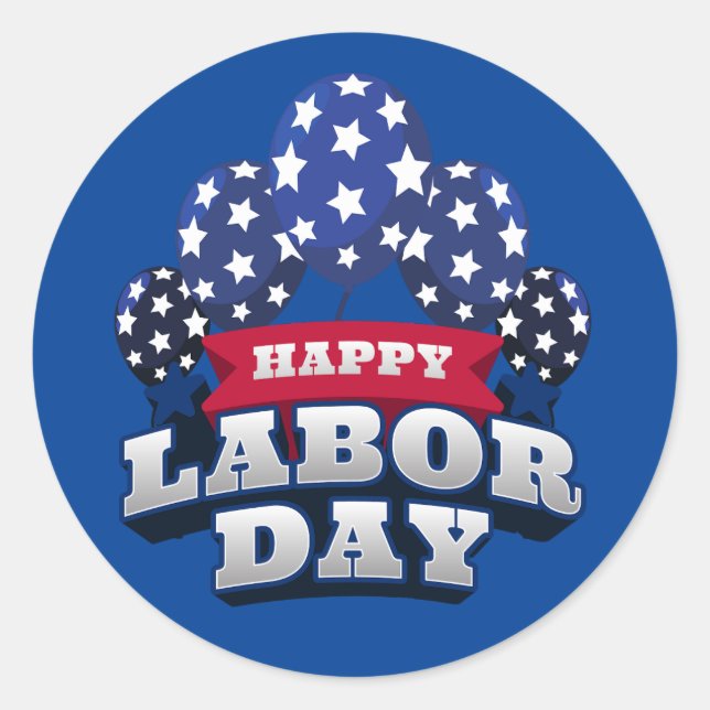 Happy Labour Day Red White Blue Stars  Classic Round Sticker (Front)