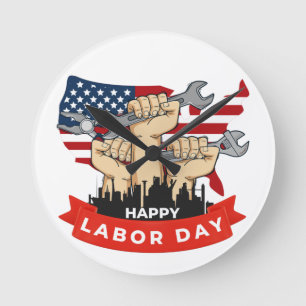 Happy labour day round clock