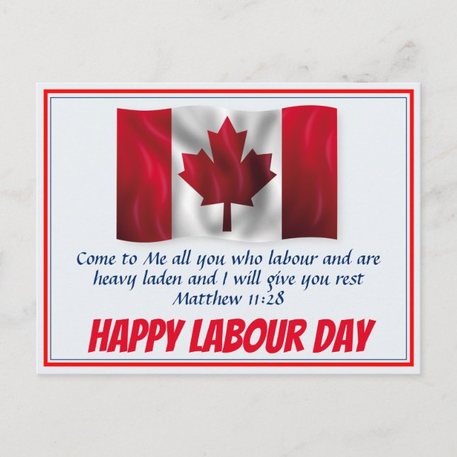 HAPPY LABOUR DAY Scripture Canada Flag Customized Holiday Postcard (Front)