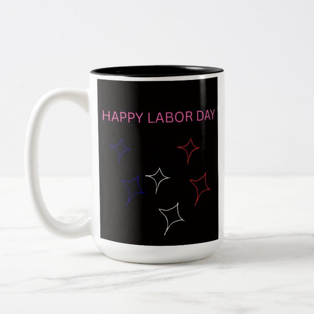 Happy Labour Day Two-Tone Mug – Patriotic Star Des (Left)