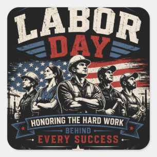 Happy Labour Day Vintage American Flag Workers  Square Sticker