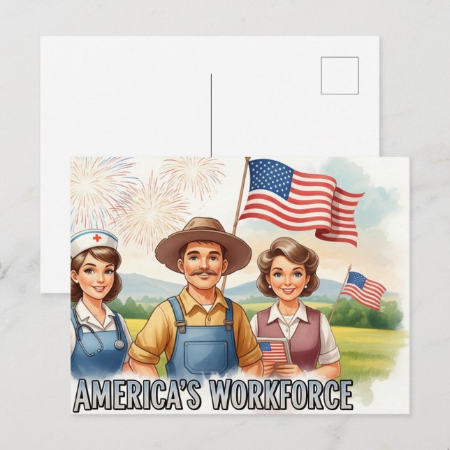 Happy Labour Day  with Flag Postcard (Front/Back)