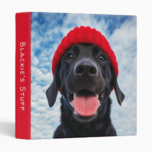 Happy Labrador in a Red Beanie Under a Blue Sky Binder