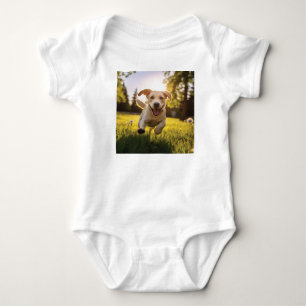 Happy Labrador Puppy Running Baby Bodysuit
