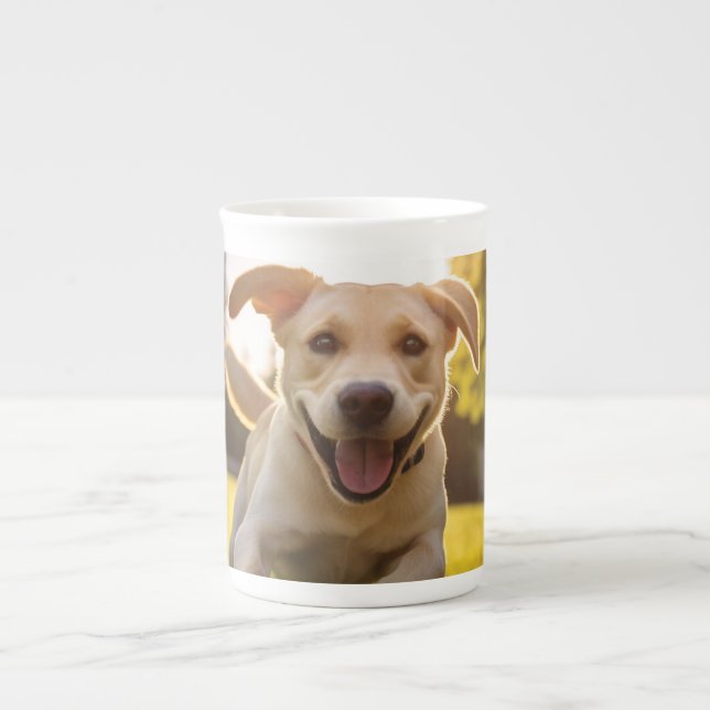 Happy Labrador Puppy Running  Bone China Mug (Front)