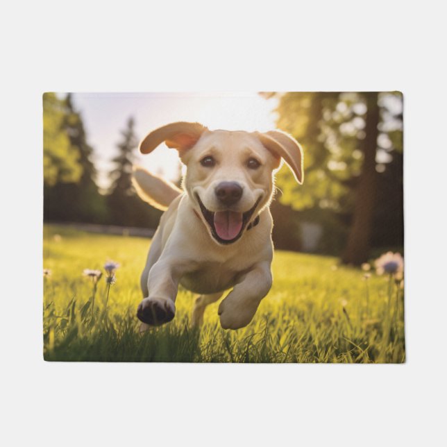Happy Labrador Puppy Running  Doormat (Front)