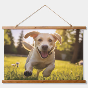 Happy Labrador Puppy Running Hanging Tapestry