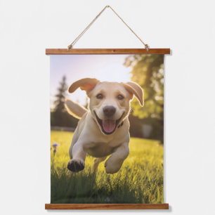 Happy Labrador Puppy Running Hanging Tapestry