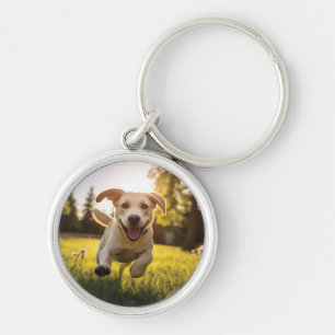 Happy Labrador Puppy Running Keychain
