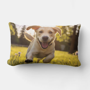 Happy Labrador Puppy Running Lumbar Pillow
