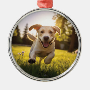 Happy Labrador Puppy Running Metal Ornament