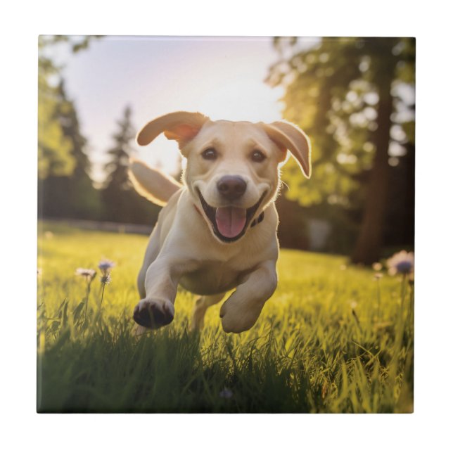 Happy Labrador Puppy Running  Tile (Front)