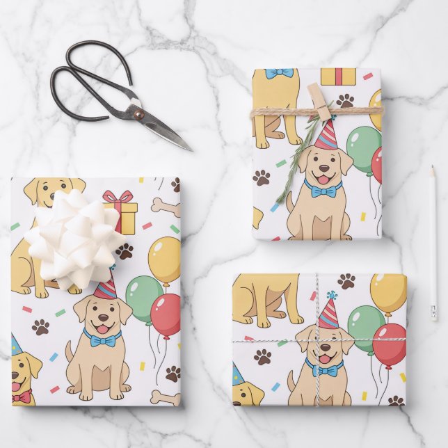 Happy Labrador Retriever Birthday Wrapping Paper Sheet (Front)