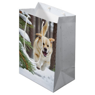 Happy Labrador Retriever Running In Snow Medium Gift Bag