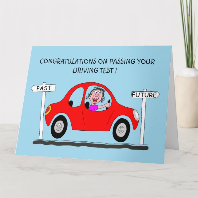 Happy lady just passed driving test card (Front)