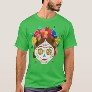 Happy Lady Skull Meican Day of Dead Halloween Desi T-Shirt