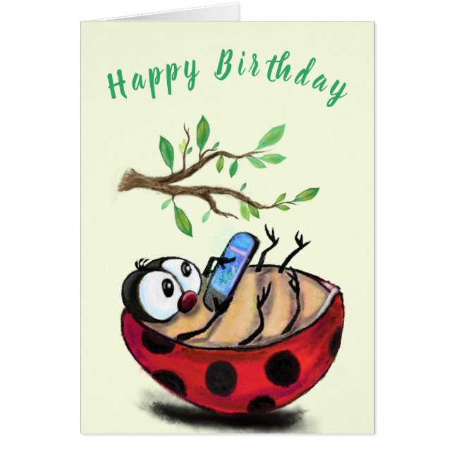 Happy Ladybug Funny Birthday Card (Front)