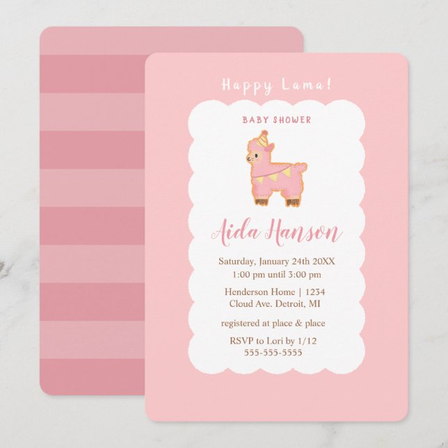 Happy Lama Bliss Baby shower Invitation (Devant / Derrière)