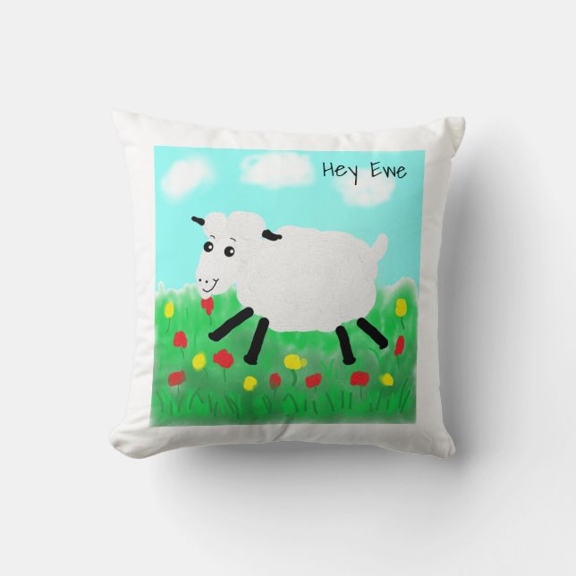 Happy Lamb Cute Throw Pillow (Front)