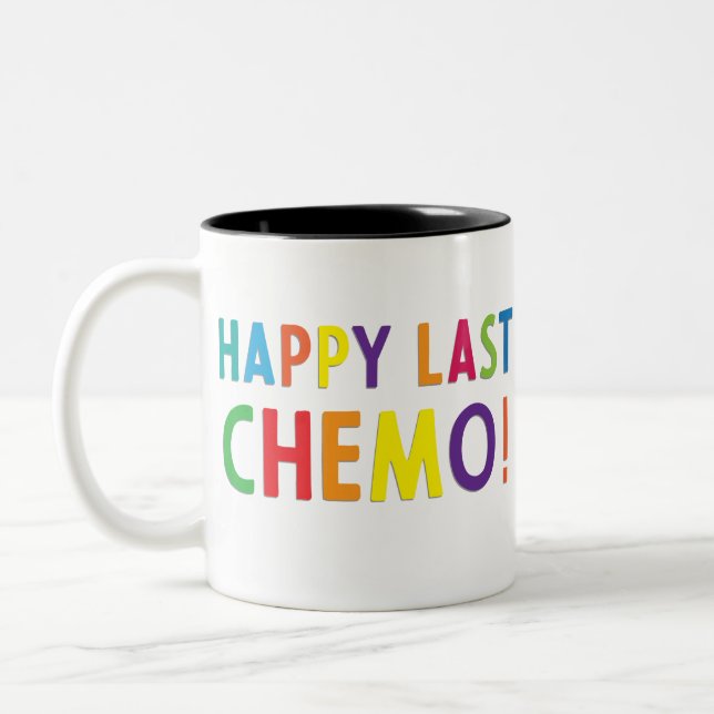 Happy last chemo Two-Tone coffee mug (Left)