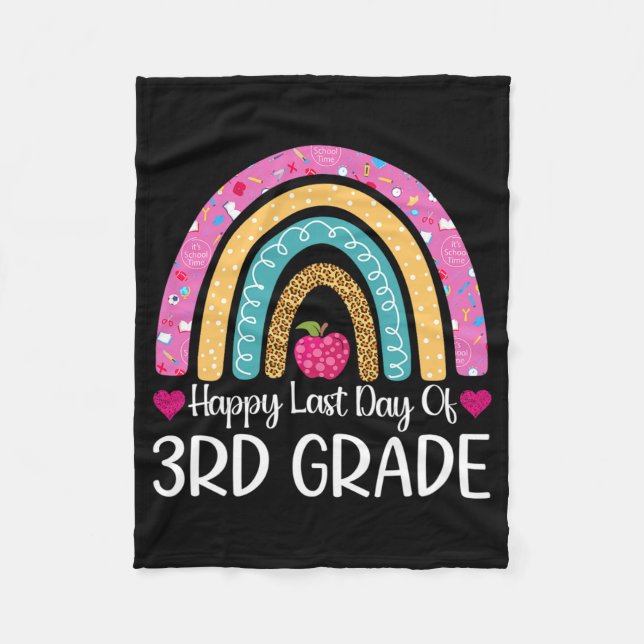 Happy Last Day Of 3rd Grade School Teacher Leopard Fleece Blanket (Front)