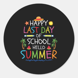 Happy Last Day Of School Hello Summer Kids Boys Gi Classic Round Sticker