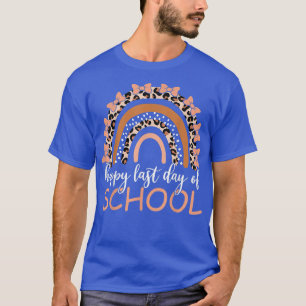 Happy Last Day Of School Leopard Boho Rainbow Hear T-Shirt