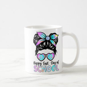 Happy Last Day Of School Teacher Girls Messy Bun Coffee Mug