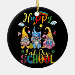Happy Last Day Of School Teacher Student Gnomes Ceramic Ornament