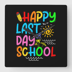 Happy Last Day Of School Teacher Summer Sunglasses Square Wall Clock