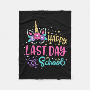 Happy Last Day Of School Unicorn Face Hello Summer Fleece Blanket