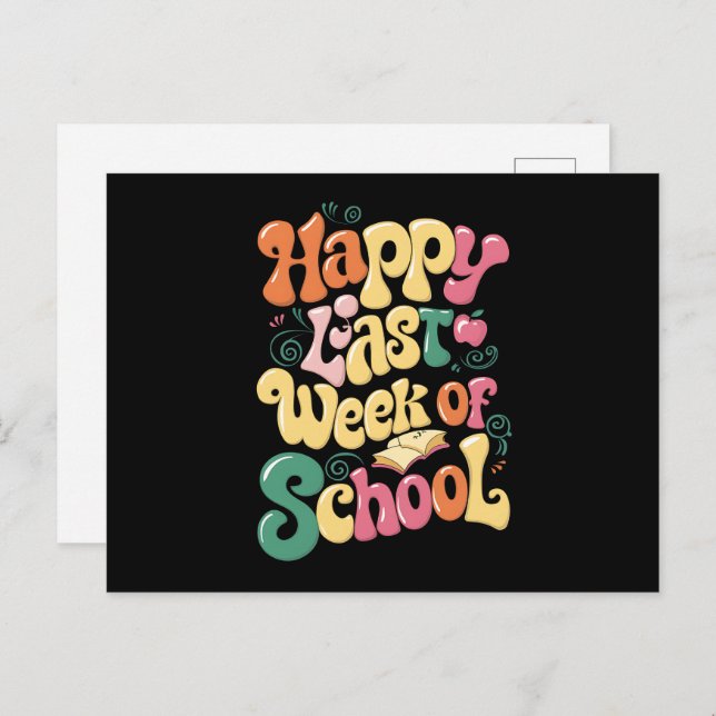 Happy Last Week Of School Teachers Students Groovy Postcard (Front/Back)