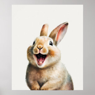 Happy Laughing Baby Bunny Rabbit Nursery Poster