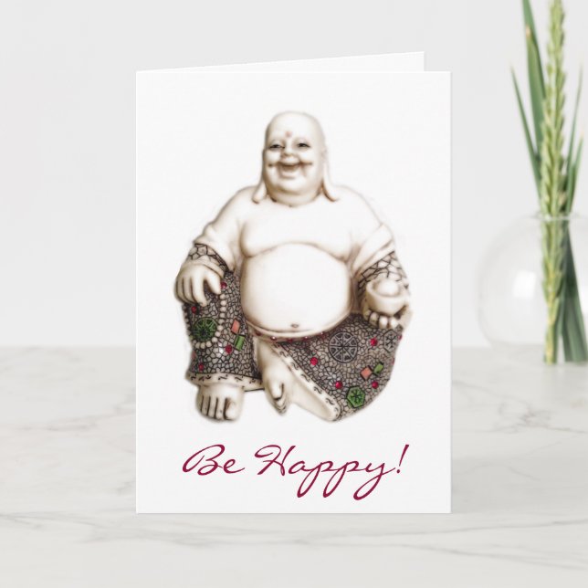 Happy Laughing Joyful Good Luck Fortune Buddha Card (Front)