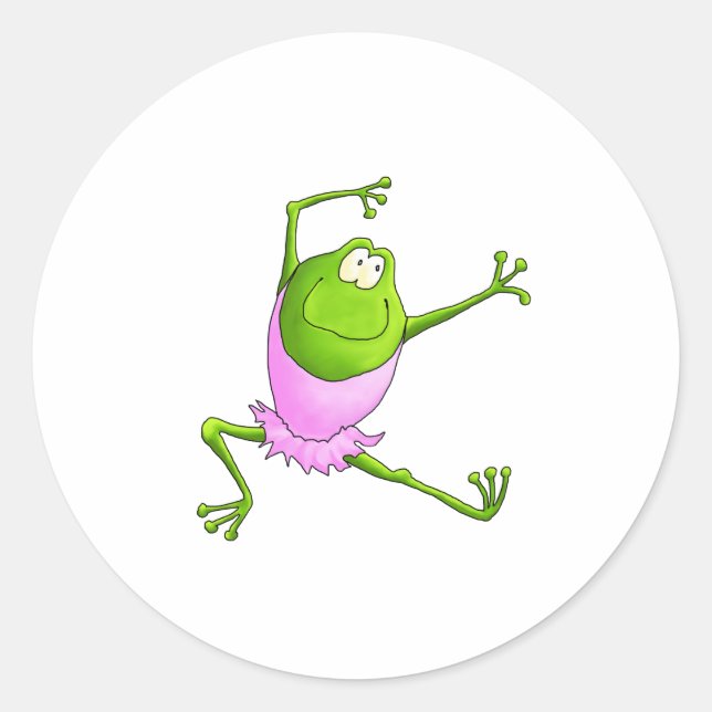 Happy Leaping Ballet Frog Classic Round Sticker (Front)