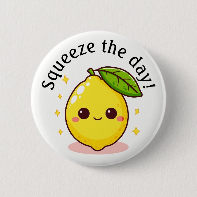 Happy Lemon Squeeze The Day Personalized 2 Inch Round Button (Front)