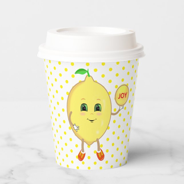  Happy Lemon & Yellow Polka Dots Paper Cups (Front)