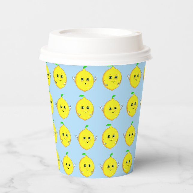 Happy Lemons on Light Blue Paper Cups (Front)