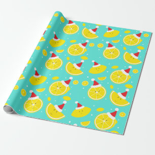 Happy Lemons Santa Hats Pattern Wrapping Paper