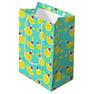 Happy Lemons Wearing Santa Hats with Snow Pattern Medium Gift Bag