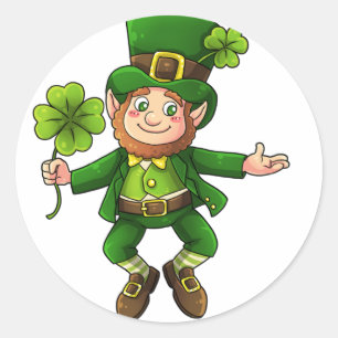 Happy Leprechaun and Shamrock Classic Round Sticker