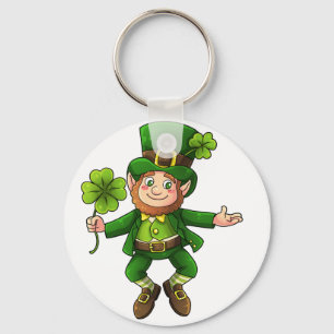 Happy Leprechaun and Shamrock Keychain