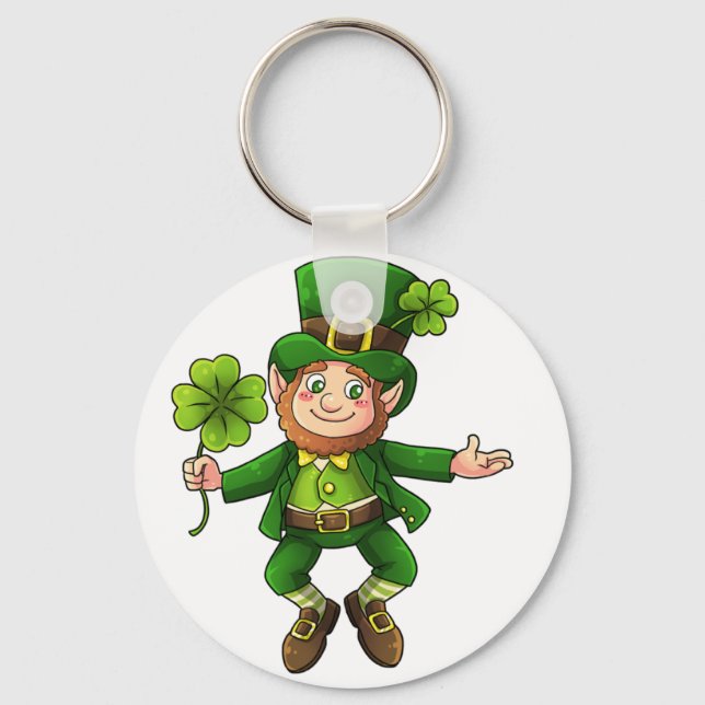 Happy Leprechaun and Shamrock Keychain (Front)