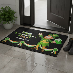 Happy Leprechaun St Patrick's Personalized Doormat