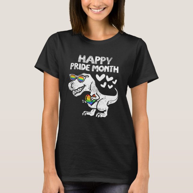 Happy LGBT Gay Pride Month Trex Dinosaur Rainbow F T-Shirt (Front)