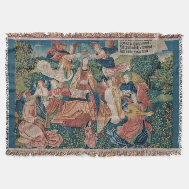 Happy Life in Paradise Garden Medieval Tapestry Throw Blanket (Front)