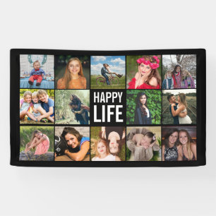 Happy Life Photo Collage Black Custom Banner